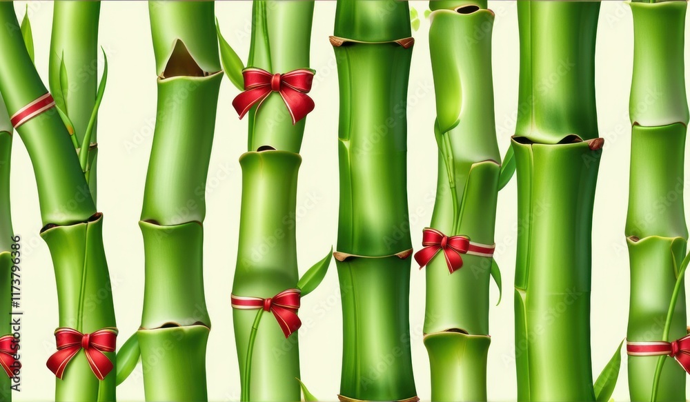 Obraz premium A dense grove of tall, slender bamboo stalks bathed in warm sunlight, creating a serene and tranquil scene.