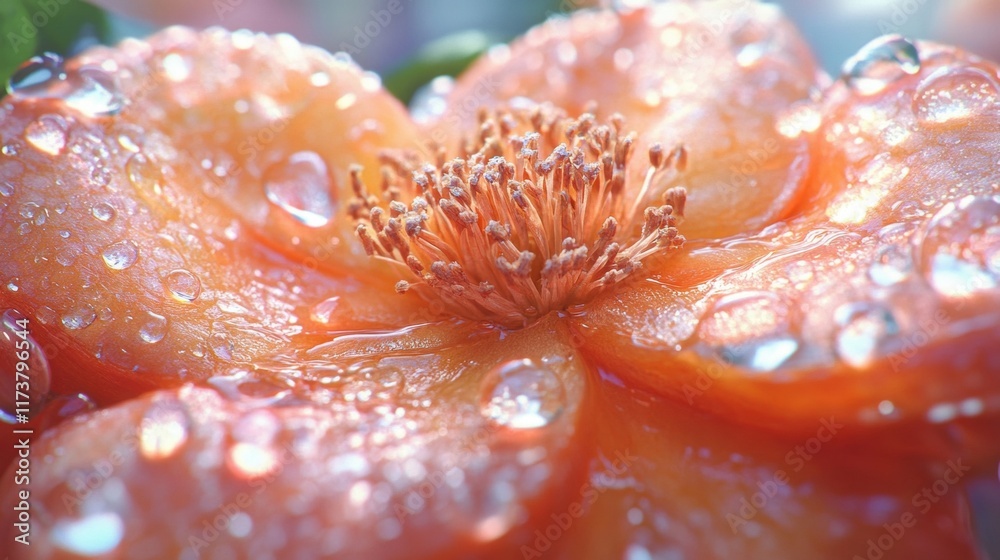 Dewdrops on a Peach-Colored Flower Dewdrops on a Peach-Colored Flower