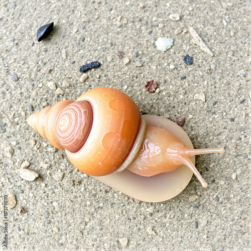 A slug (Limacidae), terrestrial pulmonate gastropod molluscs, on a concrete pavement photo