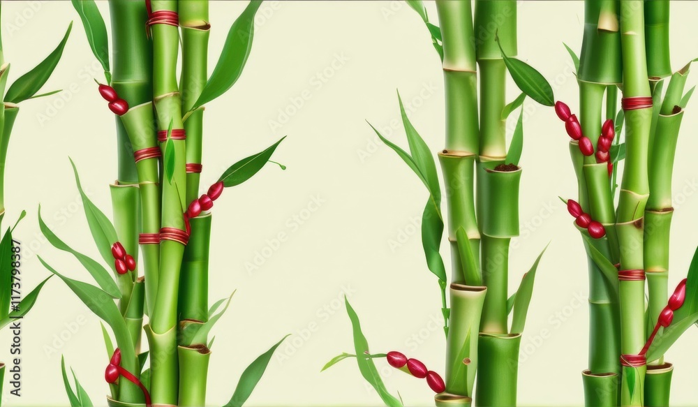Obraz premium A dense grove of tall, slender bamboo stalks bathed in warm sunlight, creating a serene and tranquil scene.