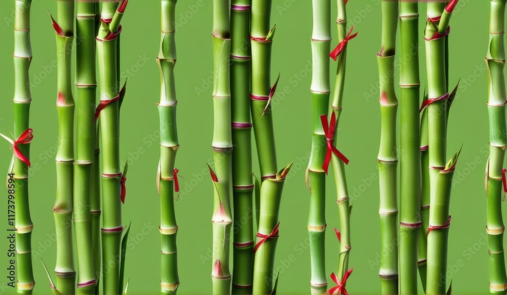 Fototapeta premium A dense grove of tall, slender bamboo stalks bathed in warm sunlight, creating a serene and tranquil scene.