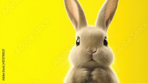 Cute bunny rabbit on yellow background.