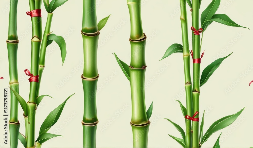 Fototapeta premium A dense grove of tall, slender bamboo stalks bathed in warm sunlight, creating a serene and tranquil scene.