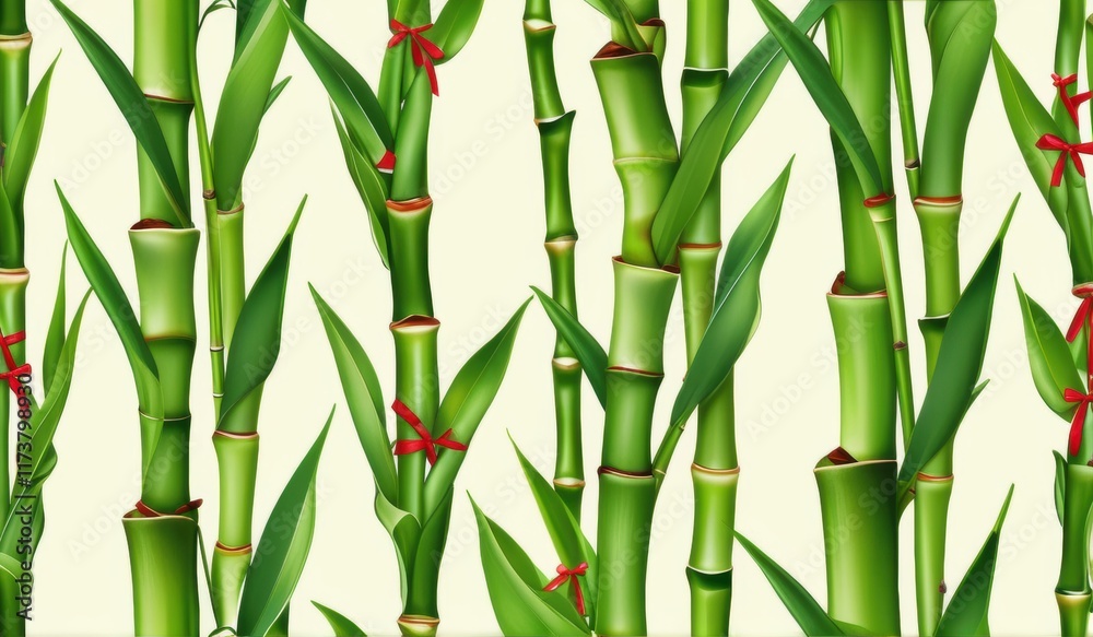 Obraz premium A dense grove of tall, slender bamboo stalks bathed in warm sunlight, creating a serene and tranquil scene.