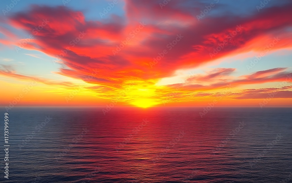 Obraz premium Fiery sunset over calm ocean. (1)