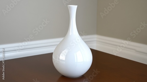 Elegant white ceramic vase on wooden floor.