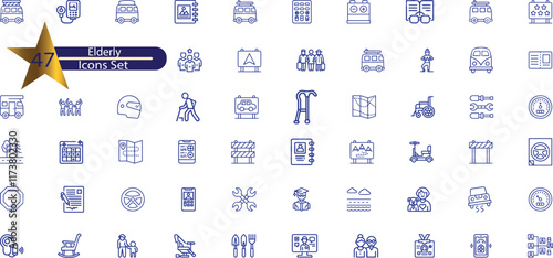 cons about elderly. Contains such icons as seniors, health care