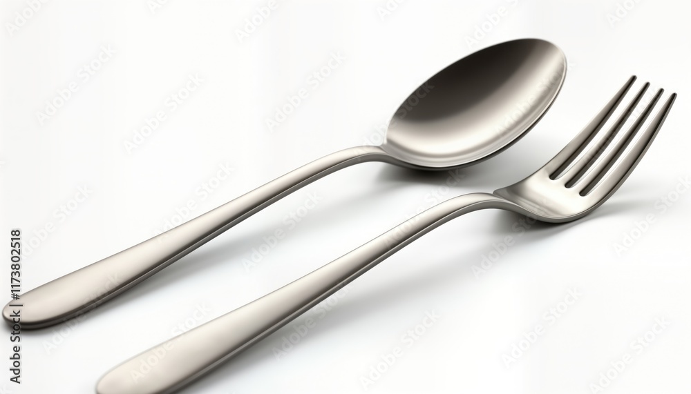 Simple spoon, fork on white background. Utensils isolated, shiny. Modern silverware for meal dinner. Perfect for food kitchen theme. Clean minimalist design. Excellent for tableware. Great for Simple spoon, fork on white background. Utensils isolated, shiny. Modern silverware for meal dinner. Perfect for food kitchen theme. Clean minimalist design. Excellent for tableware. Great for