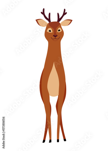 Deer animal icon. Cute spotted forest deer. Wild nature creature concept. Horny spotted reindeer vector illustration