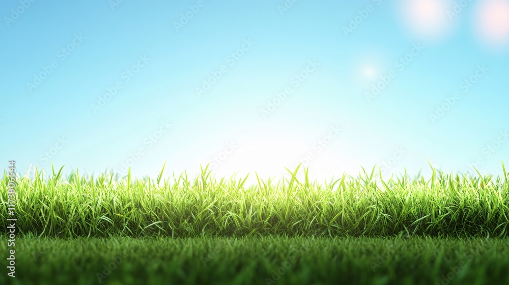 Fototapeta premium Vibrant Green Grass Meadow under Sunny Blue Sky