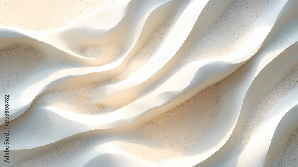 Obraz premium Abstract background with smooth sandstone and azure waves on a light white surface, elegant 3d rendering. Sandstone. Illustration