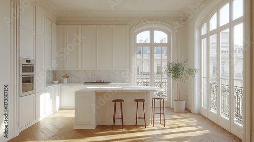Sunlit Parisian Kitchen Interior