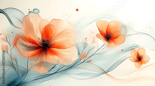 Abstract Floral Artwork Featuring Delicate Peach Blossoms