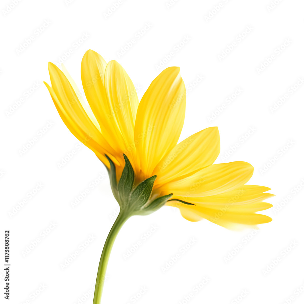 Obraz premium Golden Petal: A single, vibrant yellow flower, its petals gracefully unfurling, basking in natural light, evoking a sense of delicate beauty and natural elegance.