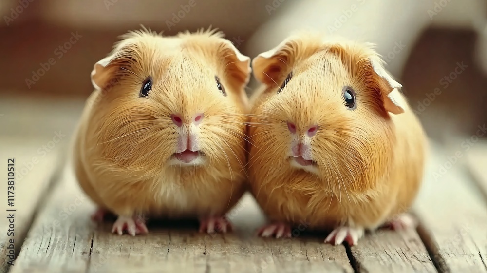Adorable Fluffy Guinea Pigs Close Up Photo Adorable Fluffy Guinea Pigs Close Up Photo