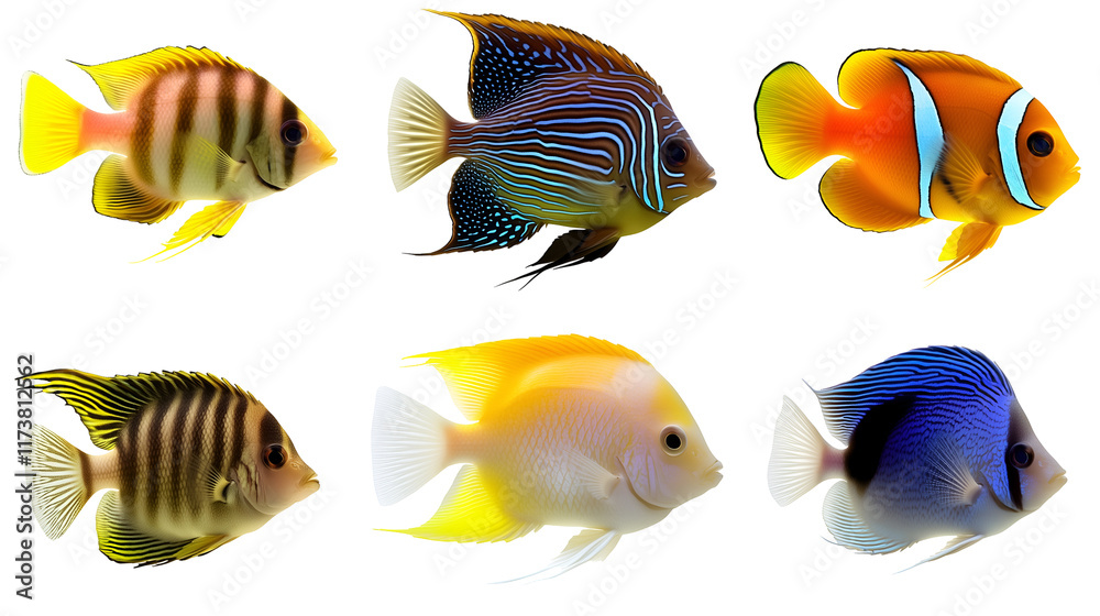 Set of tropical fishes. Set of tropical fishes.