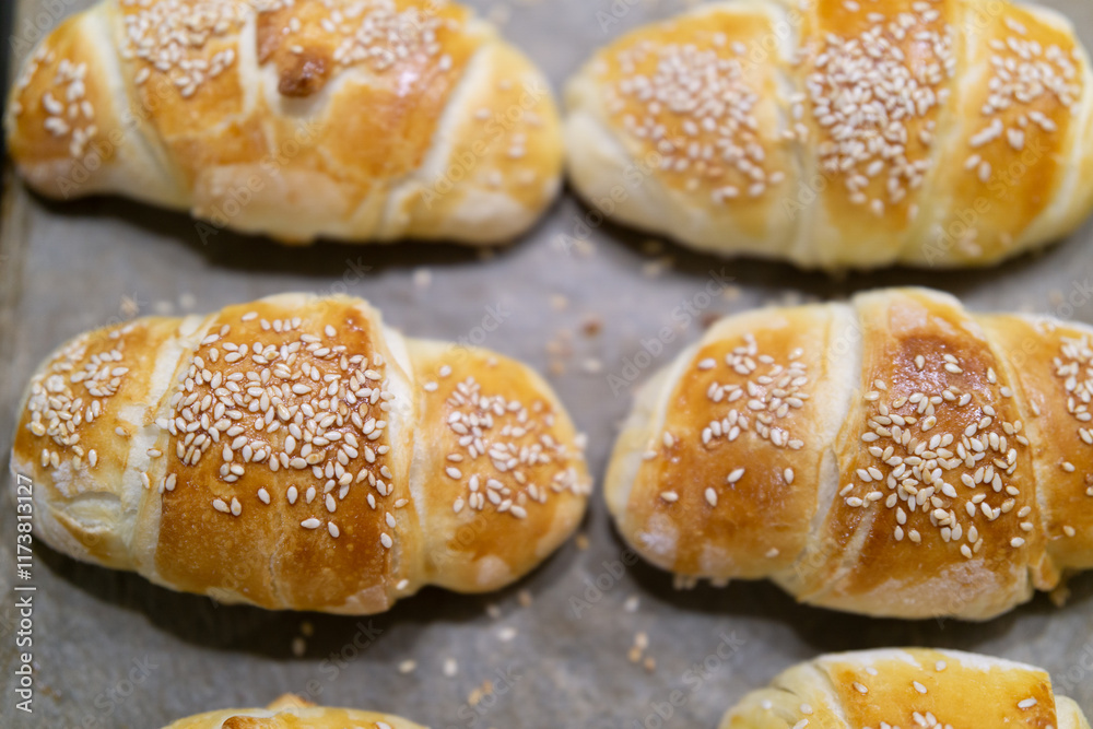 Top view of homemade mini croissants close up Top view of homemade mini croissants close up
