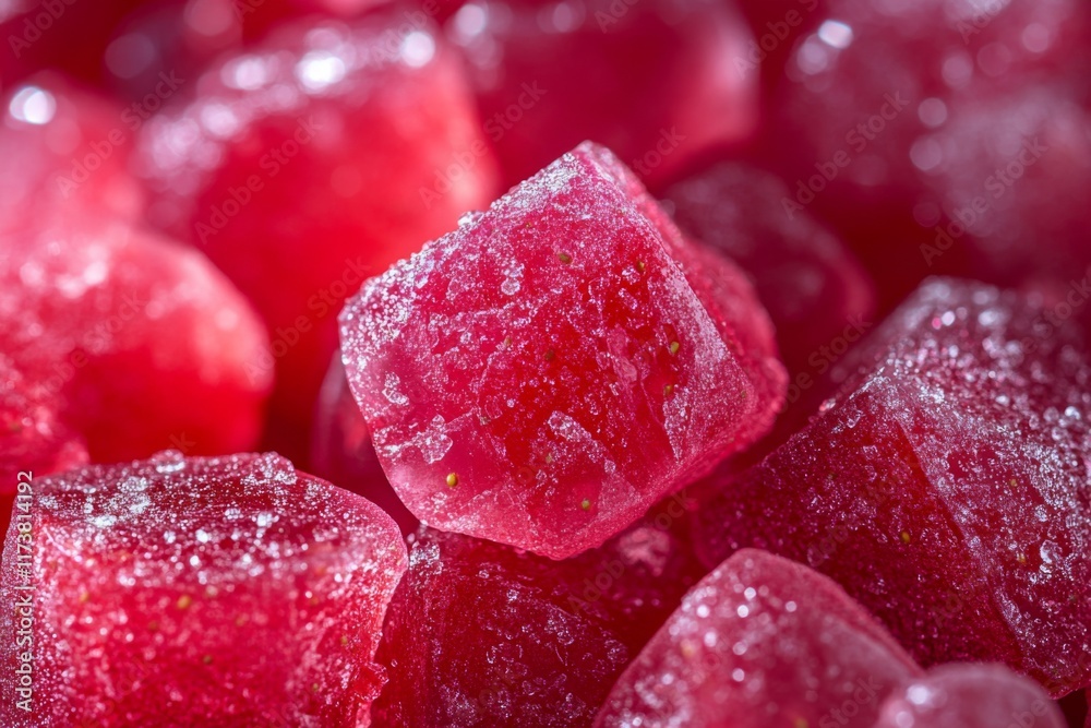 Close-up of red gummy candies with sugar coating Close-up of red gummy candies with sugar coating