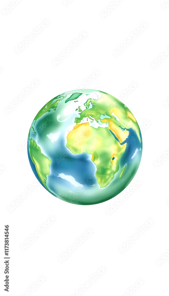 Fototapeta premium green planet earth in watercolor, vector style, with white tones