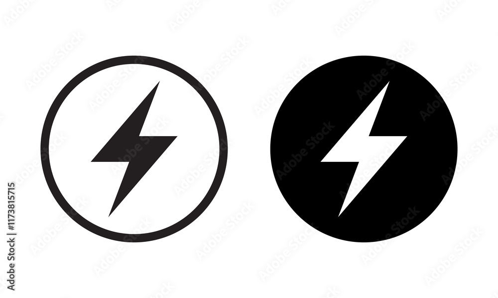 Lightning, electric power icon. Energy and thunder electricity symbol. Lightning bolt sign in the circle.