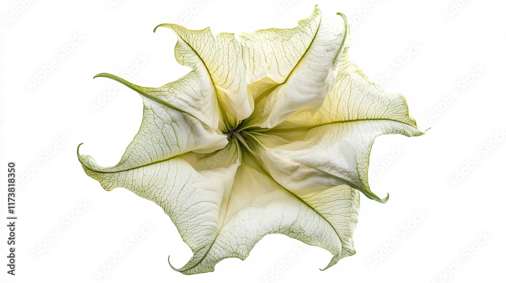 Fototapeta premium Delicate white flower with subtle green veins, showcasing intricate petal details against a clean background.