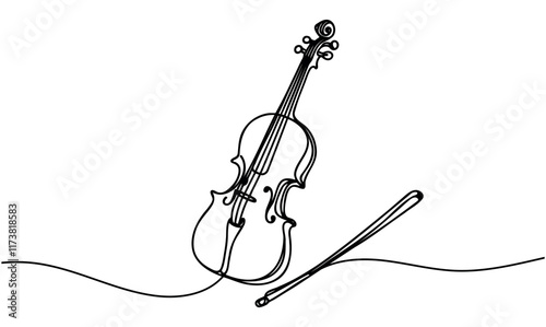 Cello, violin, one line drawing continuous isolated on white background. Vector illustration.