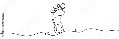 One continuous line drawing of bare foot. Vector illustration.