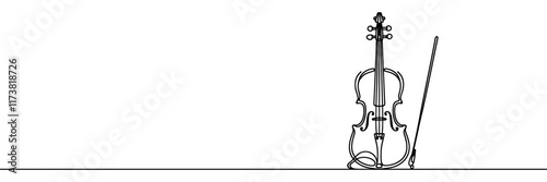 Cello, violin, one line drawing continuous isolated on white background. Vector illustration.