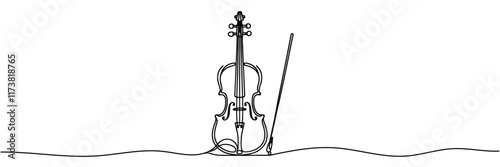 Cello, violin, one line drawing continuous isolated on white background. Vector illustration.