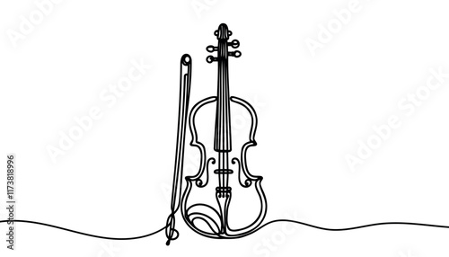 Cello, violin, one line drawing continuous isolated on white background. Vector illustration.
