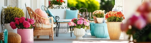 Wallpaper Mural Vintage patio with floral decor, wrought iron furniture, and nostalgic vibes Torontodigital.ca