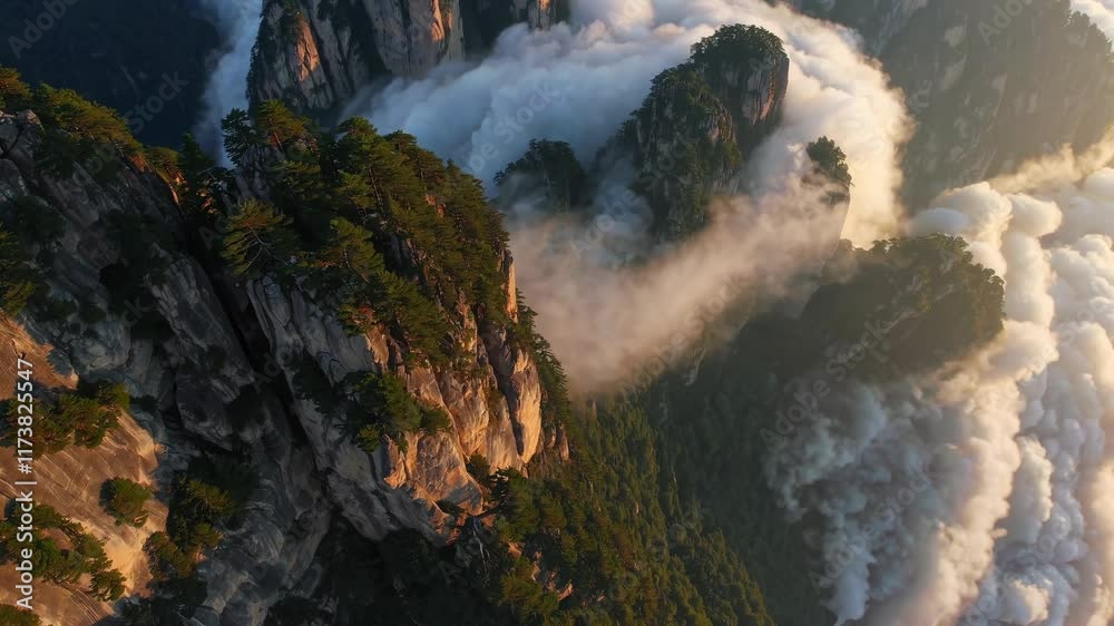 Golden Sunlight Illuminates Huangshan Peaks