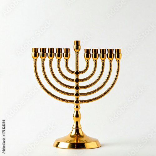 Golden menorah sign of Jewish faith on white background
