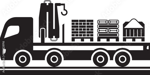Truck mounted crane with construction materials – vector illustration