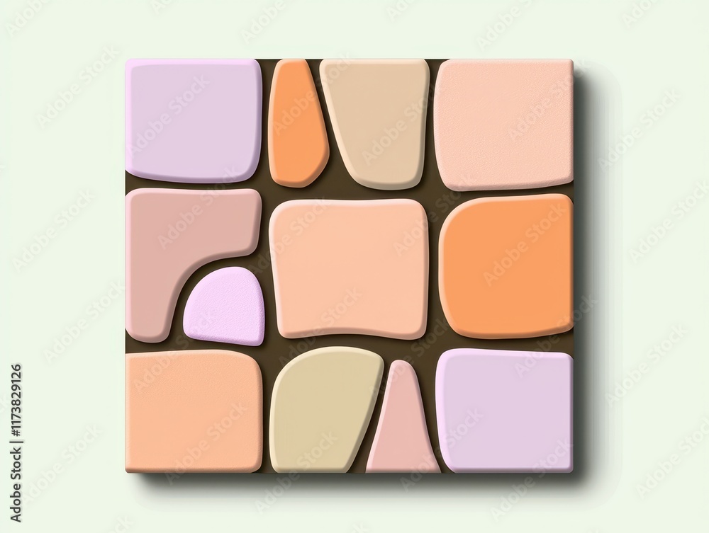 Fototapeta premium A geometric design featuring soft pastel colors arranged in irregular shapes, creating a harmonious and calming visual pattern.