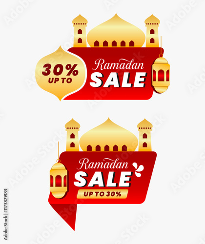 Ramadan Kareem Sticker discount label percent price sale banner knob badge tape set vector design