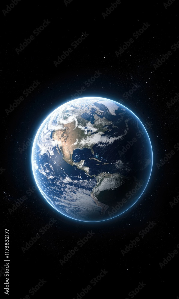 Obraz premium Earth glows with sunlight in space, surrounded by countless stars, showcasing its beauty and the vastness of the universe.