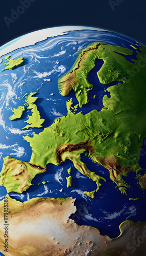 3d rendering continent in earth. earth rendering graphic background. europe countries map, hyperrealism, with white tones