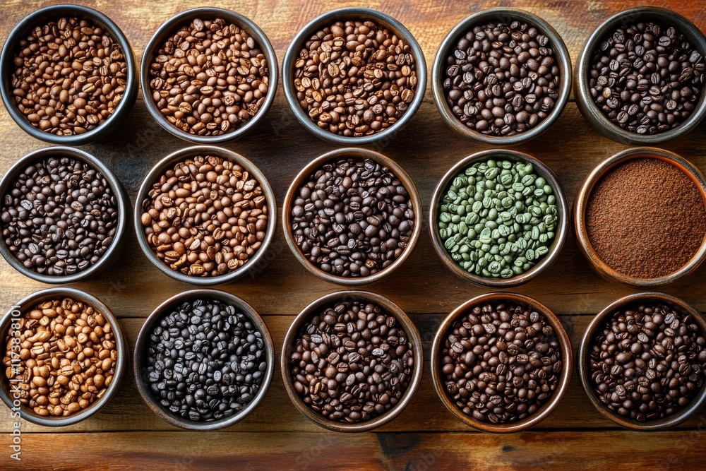 Assortment of Coffee Beans in Bowls Assortment of Coffee Beans in Bowls