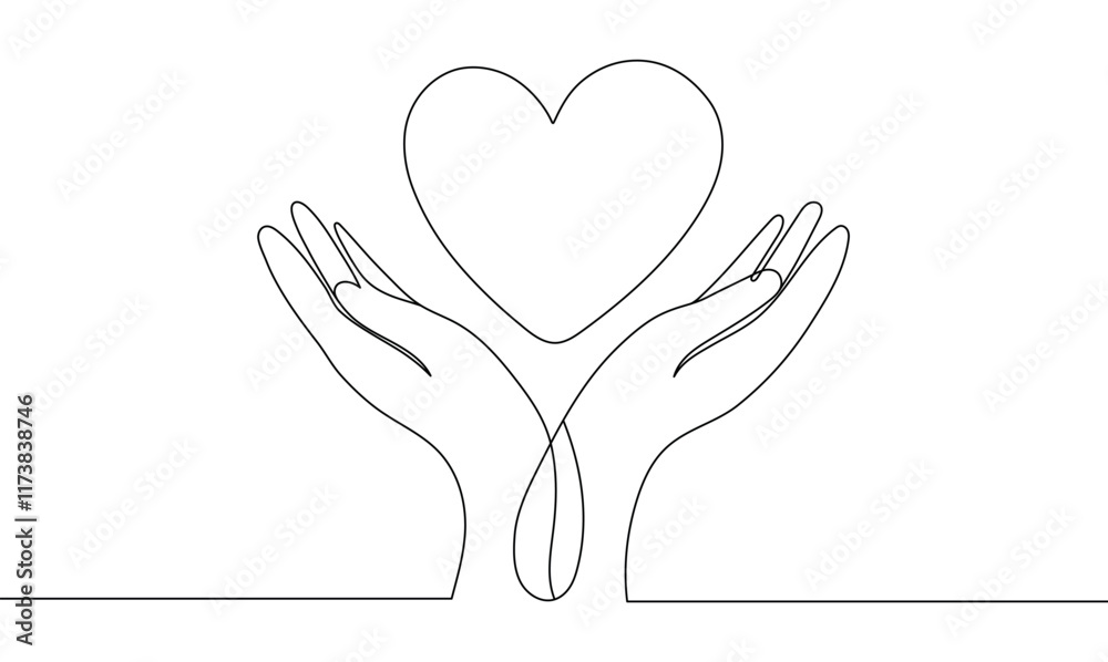 hands with heart one continuous line art style. vector illustration. editable line hands with heart one continuous line art style. vector illustration. editable line
