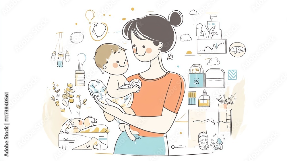 Infographic on Mother Baby with a focus on important facts and practical applications--ar 16:9 Infographic on Mother Baby with a focus on important facts and practical applications--ar 16:9