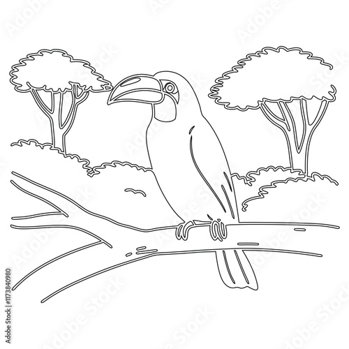 Simple outline drawing of a myna bird, perfect for coloring, crafting, and educational use