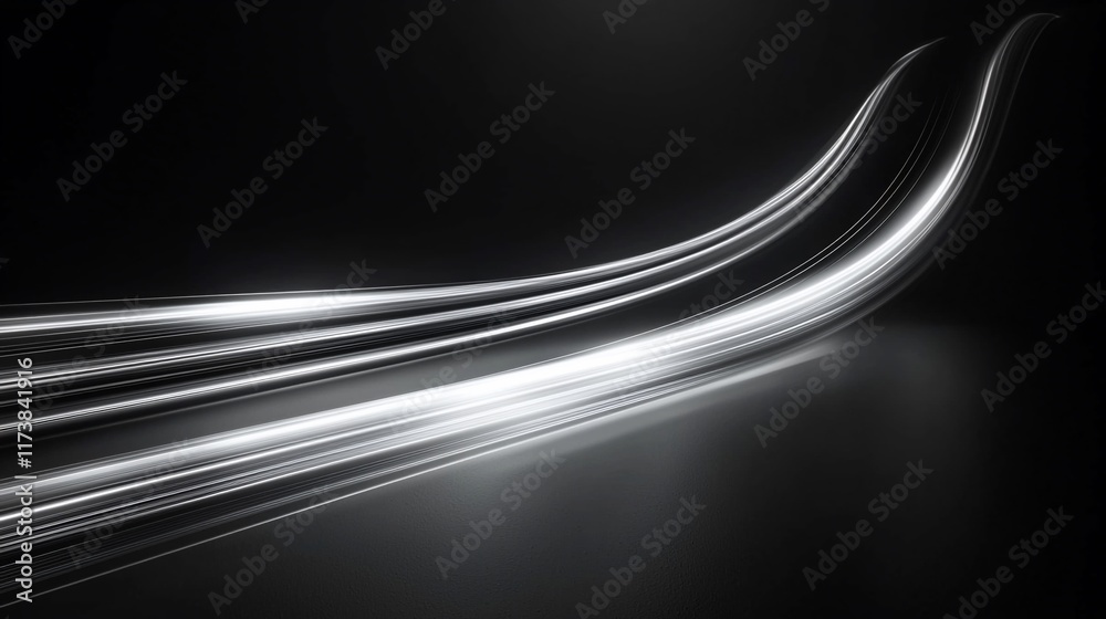 Obraz premium Abstract glowing white lines curve on black background.