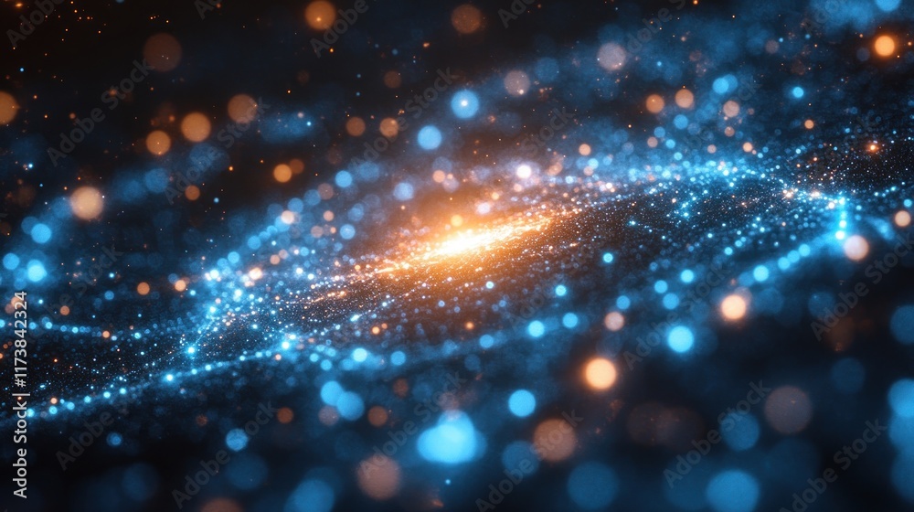 Naklejka premium A mesmerizing cosmic scene filled with glowing particles and swirling colors.