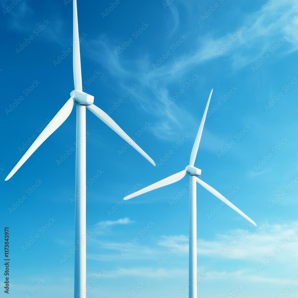 Fototapeta premium Abstract wind turbines in a surreal dreamscape, energy concept art