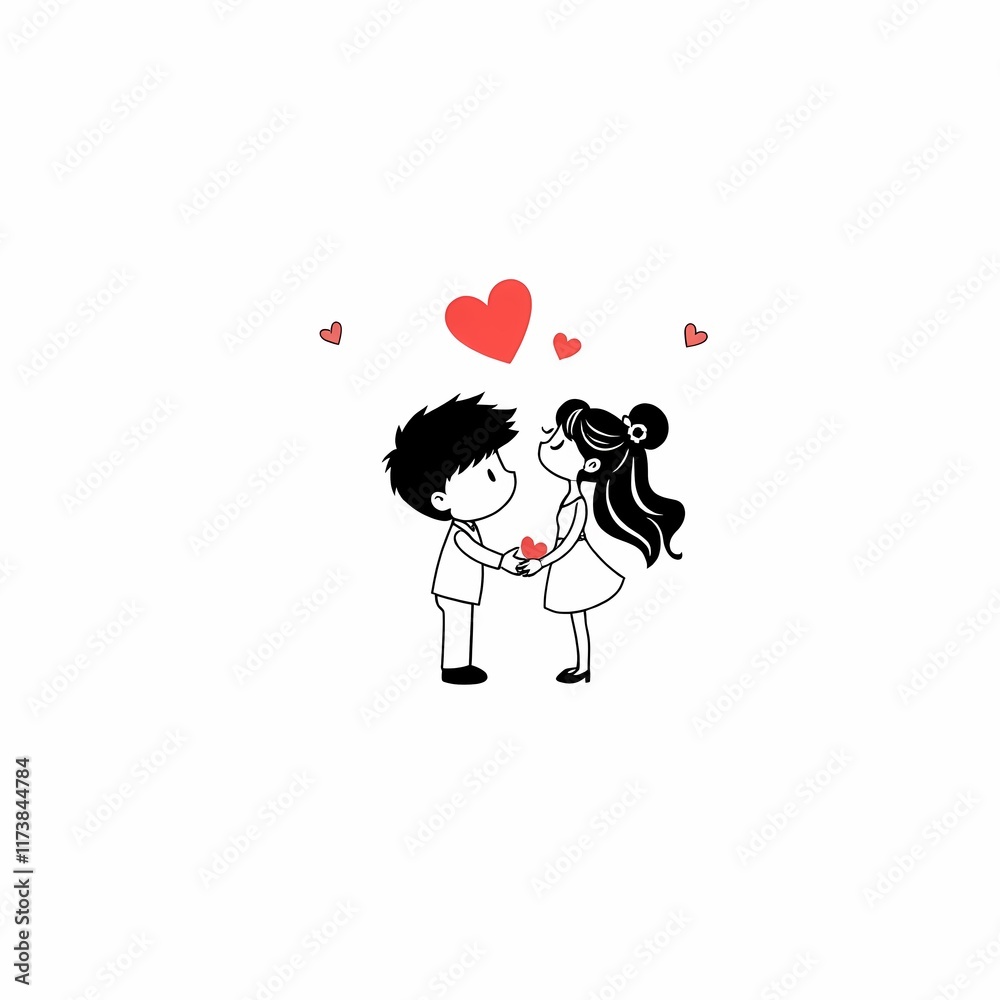 Love Birds in a Romantic Embrace: A simple yet heartwarming illustration of a couple holding hands, surrounded by hearts. Perfect for expressing affection and celebrating love. Love Birds in a Romantic Embrace: A simple yet heartwarming illustration of a couple holding hands, surrounded by hearts. Perfect for expressing affection and celebrating love.