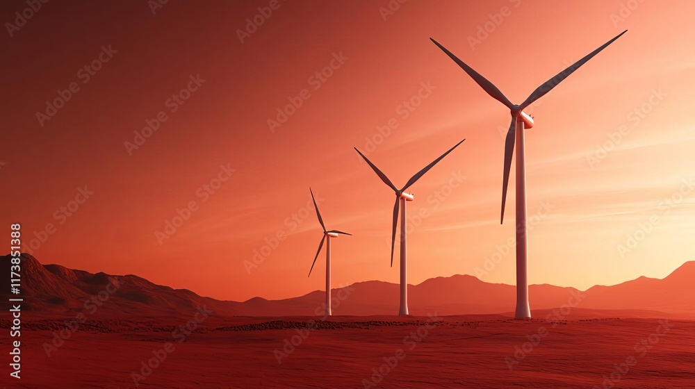 Obraz premium Wind turbines in a futuristic Mars colony, out-of-this-world energy