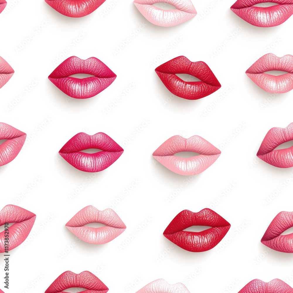 Obraz premium A vibrant pattern showcasing various lip shapes and colors, perfect for beauty and fashion themes. Valentine's day, Seamless Pattern