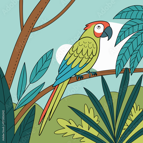 green parrot on a branch