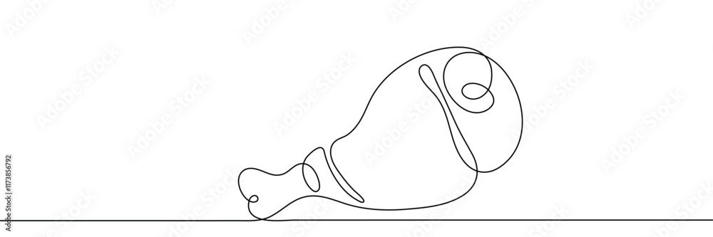 Obraz premium One continuous editable line. Ham on the bone. Meat on the bone. Meat Ham on a white background.